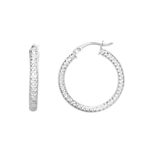 Sterling Silver Large Hoop Earrings with Braid Texture(3x20mm)