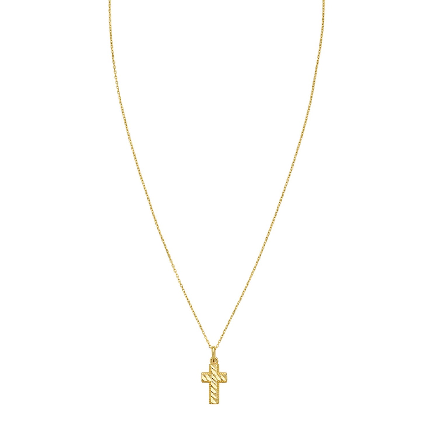 14K Yellow Gold Diamond Cut Cross Necklace
