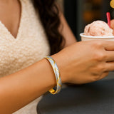 10k Two-Tone Gold Textured Zigzag Style Bangle (6.00 mm)