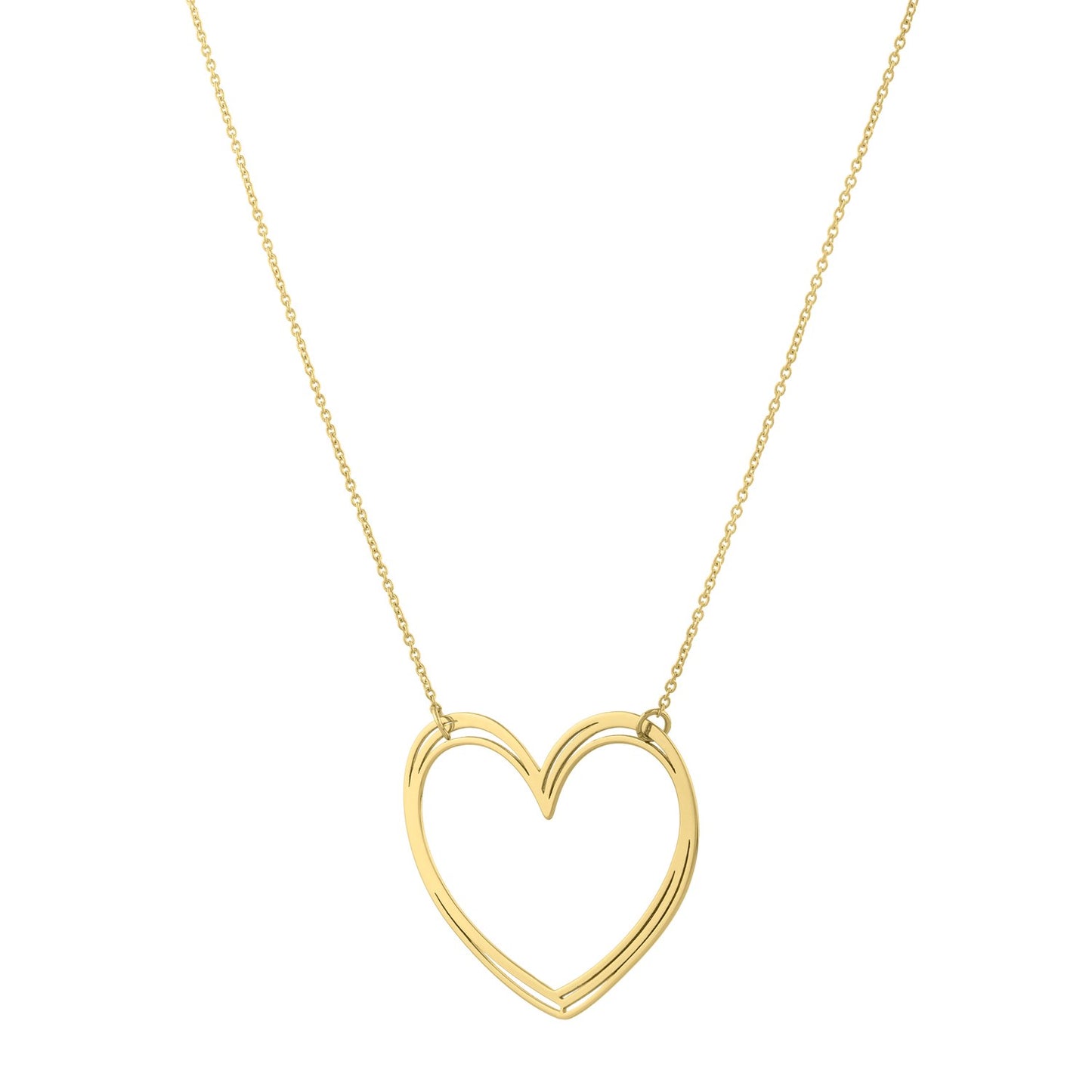 Large Open Heart Necklace in 14K Yellow Gold