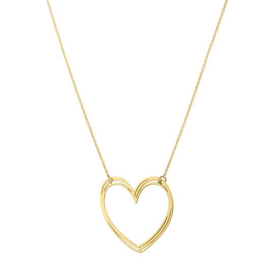 Large Open Heart Necklace in 14K Yellow Gold