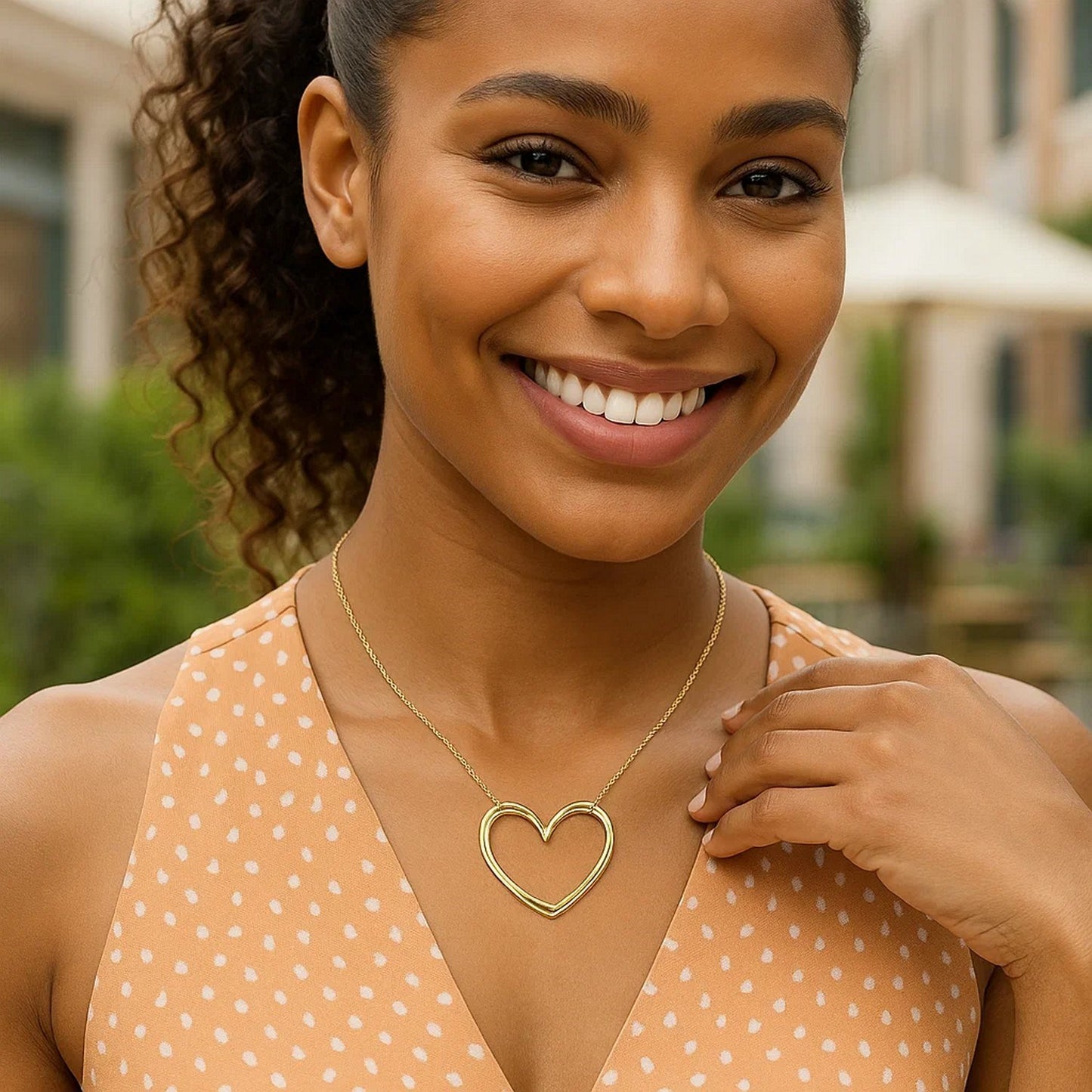 Large Open Heart Necklace in 14K Yellow Gold