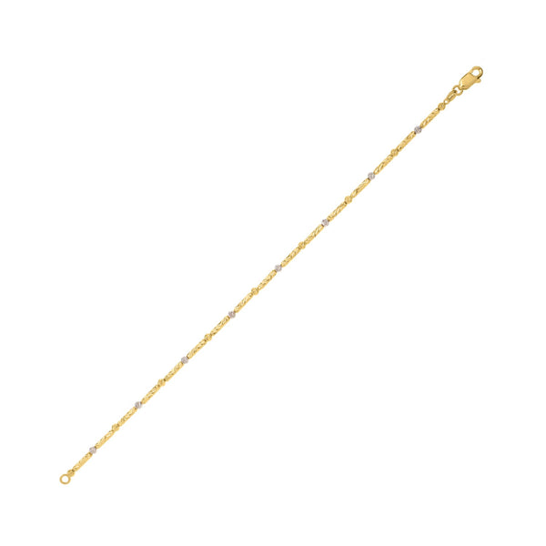 Two Tone Bar and Bead Bracelet in 14K Gold (1.70 mm)
