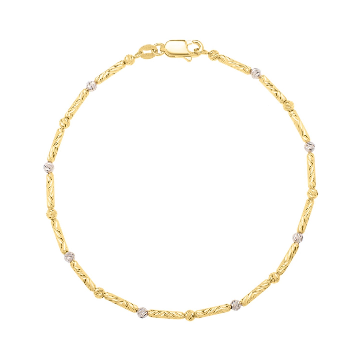Two Tone Bar and Bead Bracelet in 14K Gold (1.70 mm)