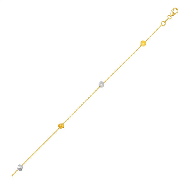 14k Two Tone Gold Bracelet with Polished Cubes