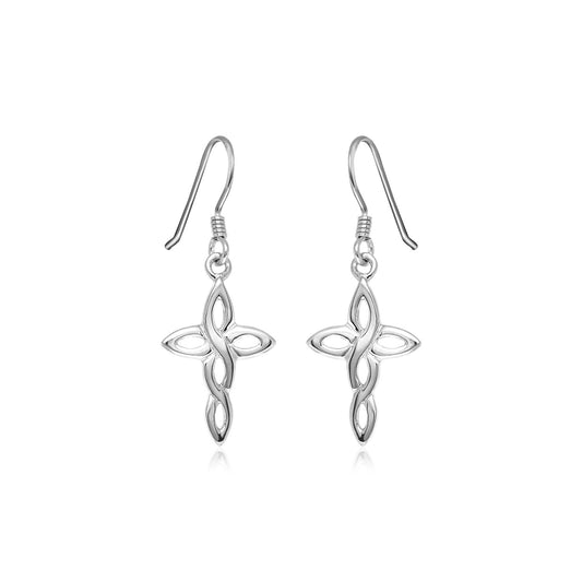 Sterling Silver Polished Knot Style Cross Earrings