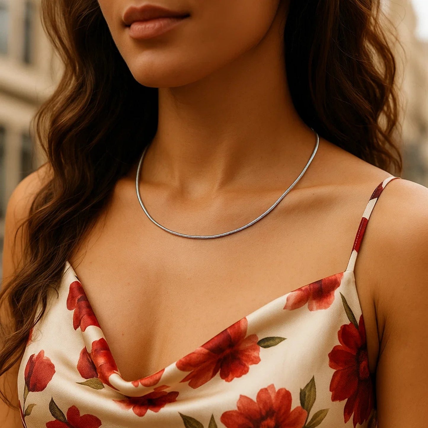 Sterling Silver Round Omega Style Chain Necklace with Rhodium Plating (1.55mm)