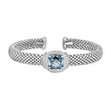 Popcorn Texture Cuff Bangle with Blue Topaz and Diamonds in Sterling Silver