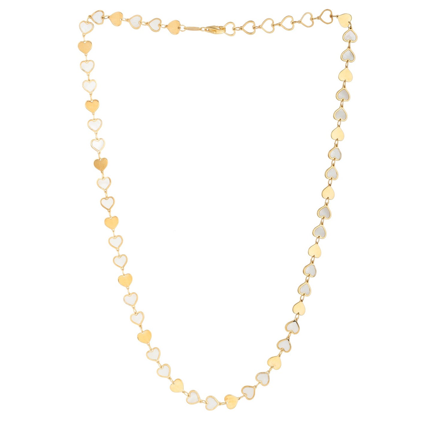MOP Gem Heart Mirror Chain Necklace in 14K Yellow Gold