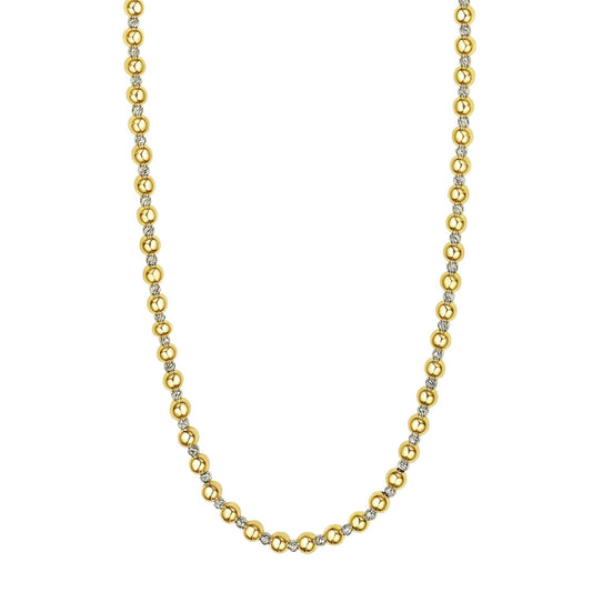 Two Tone Beaded Chain Necklace in 14K Gold