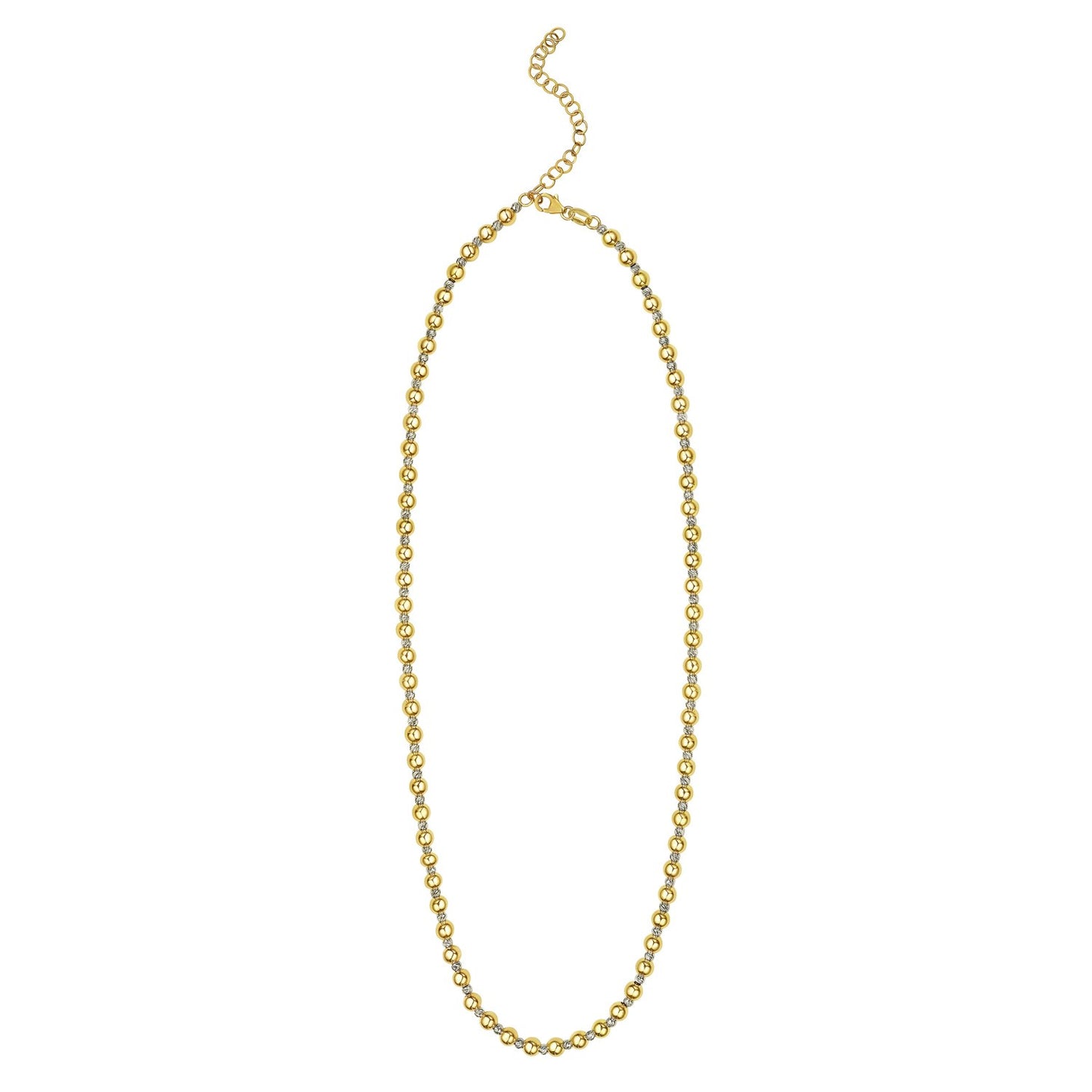 Two Tone Beaded Chain Necklace in 14K Gold