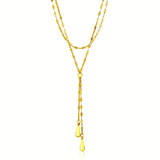 14k Yellow Gold Double Strand Chain with Puffed Heart Lariat Necklace