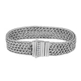 Woven Rope Bracelet with White Sapphire Accented Clasp in Sterling Silver