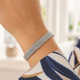 Woven Rope Bracelet with White Sapphire Accented Clasp in Sterling Silver