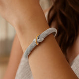 Popcorn Texture Cuff Bangle in Sterling Silver and 18k Yellow Gold (10.00 mm)