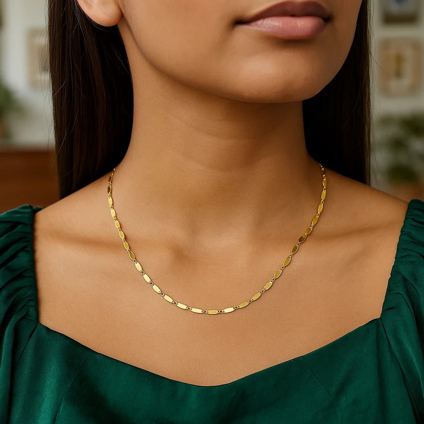 14K Yellow Gold Flat Pebble Link Necklace (2.50 mm)