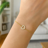 Elegant 14k Yellow Gold Petite Diamond Heart Bracelet