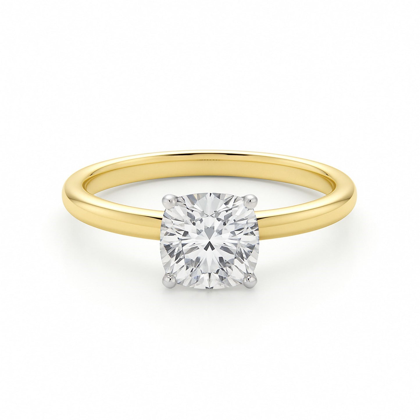 1 Carat Cushion Lab Grown IGI G/VS1 Diamond Solitaire Ring in 10K Yellow Gold