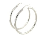 Sterling Silver Rhodium Plated Large Polished Classic Hoop Earrings (3x40mm)