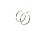 Sterling Silver Rhodium Plated Diamond Cut Small Hoop Earrings (2x15mm)