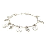 Sterling Silver 7 1/4 inch Bracelet with Crosses and Religious Medal Charms