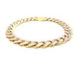 14k Two Tone Gold 8 1/4 inch Curb Chain Bracelet with White Pave (9.50 mm)