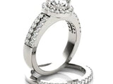 14k White Gold Halo Diamond Engagement Ring With Double Row Band (1 3/8 cttw)