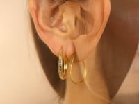 14k Two Tone Gold Oval Hoop Earrings with Bead Texture