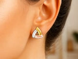 14k Tri-Color Gold Triangular Open Style Post Earrings
