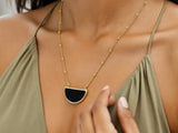 Onyx Geometric Half Moon Necklace in 14K Yellow Gold