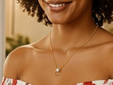 Open Heart and Pearl Necklace in 14K Yellow Gold