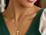 14K Tri Color Gold Beaded Cross Necklace