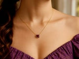 14K Yellow Gold Emerald Cut Garnet Necklace