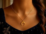 14k Yellow Gold 17 inch Necklace with Domed Moon Motif Pendant