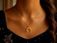14k Yellow Gold 17 inch Necklace with Domed Moon Motif Pendant