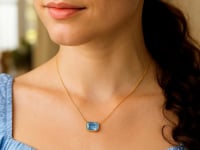 14K Yellow Gold Emerald Cut Blue Topaz Necklace