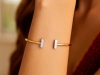 14k Two Tone Gold Diamond Tee Bar Bangle (2.00 mm)